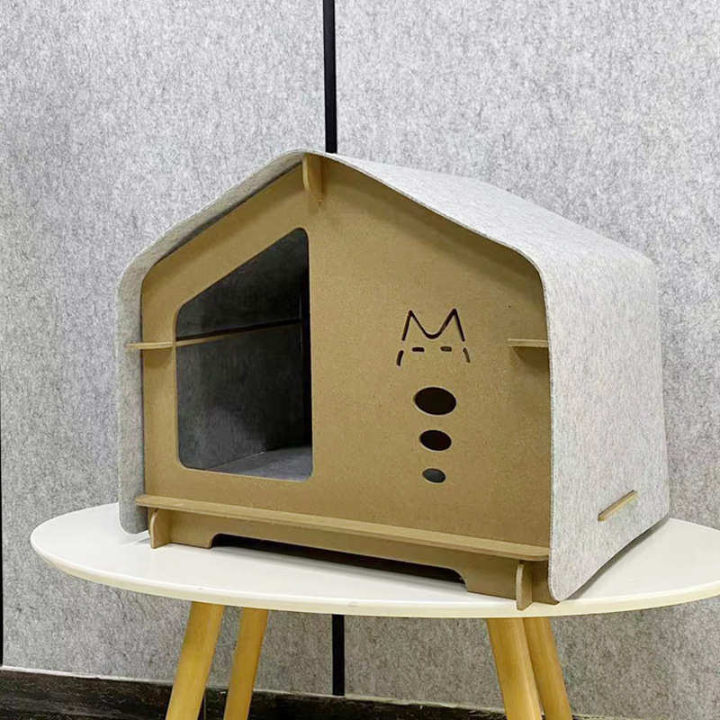 毛毡猫窝 半封闭式木质框架四季通用宠物猫房子简约猫窝买一送二