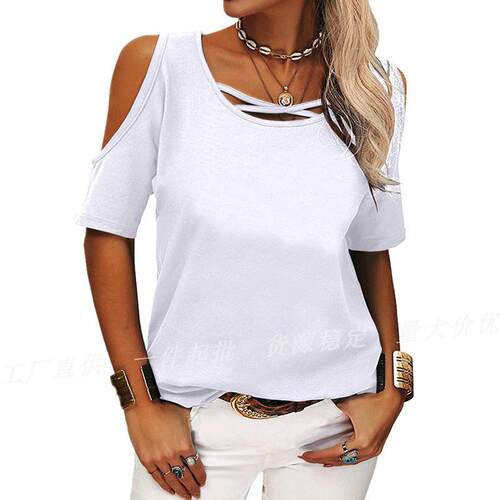 Off shoulder short sleeved T-shirt for women