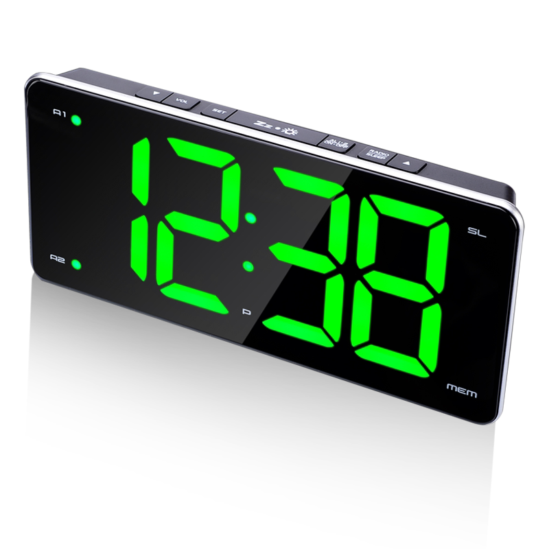 nid欧式LED大屏显示钟收音机双响座钟亮度可调时钟插电闹钟