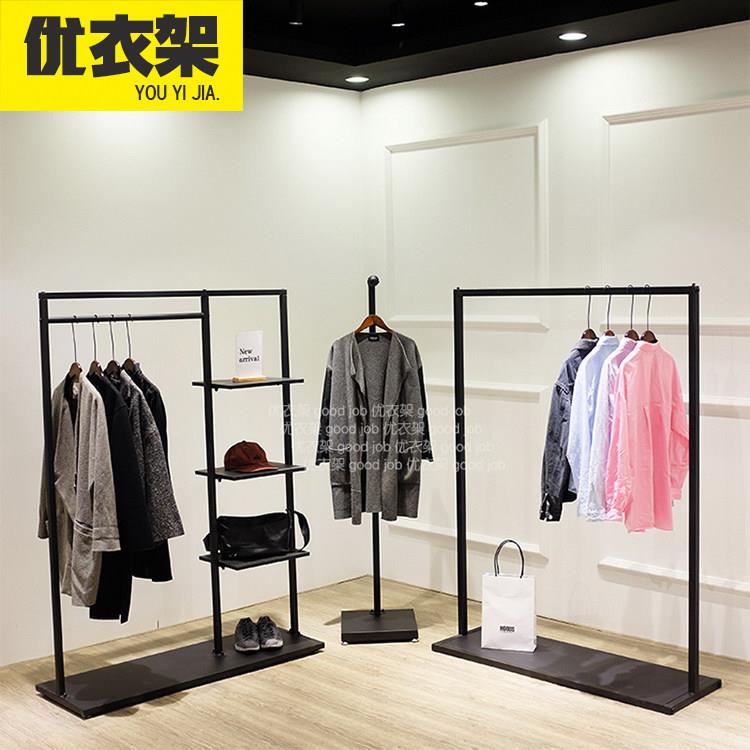 男女装店货架服装店展示架落地式陈列中岛黑色组合服装架挂衣架