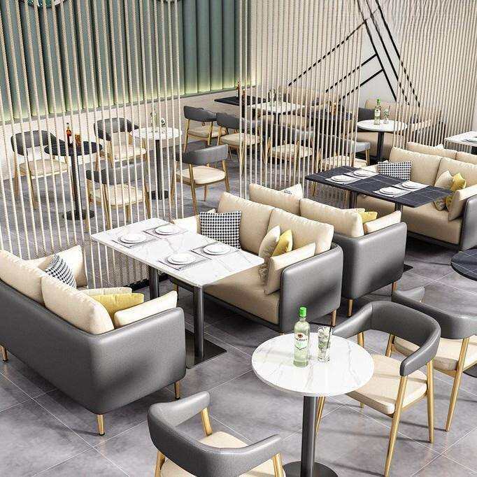 卡座奶茶店双人沙发办公谈单书吧商用餐桌桌椅组合岩板岩板桌椅
