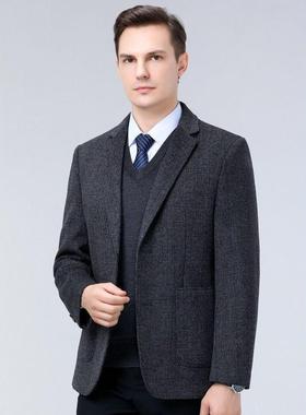 式休闲服秋冬季加厚双面男羊毛呢年商务中纯色上衣西291-F装西外