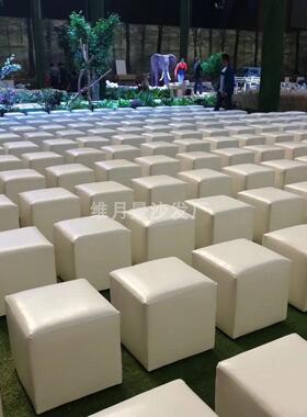 白色会展活动面包凳皮凳子方凳沙发凳土司凳40cm高小方墩婚礼车展