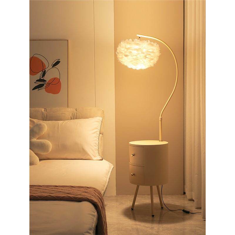 法式奶油风床头柜子一体台灯卧室女孩儿童创意边几小型替代置物架