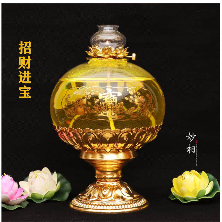 高档莲花灯佛供灯经油灯无长明灯防风玻璃字调光寺庙特大佛堂环心