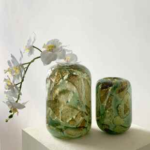 NTSTUDIO | 复古岩石纹理琉璃花瓶艺术轻奢圆形插花器电视柜摆件