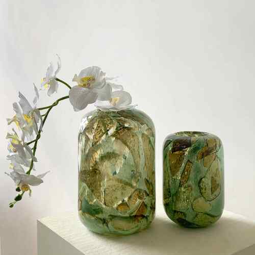 NTSTUDIO | 复古岩石纹理琉璃花瓶艺术轻奢圆形插花器电视柜摆件
