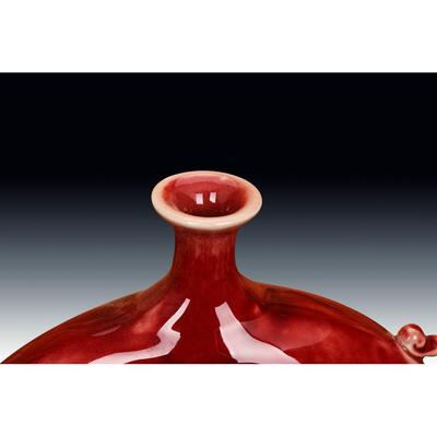 正品景德镇古瓷花瓶 中国红官钧瓷彷窑月光扁陶花瓶 中式装饰摆件