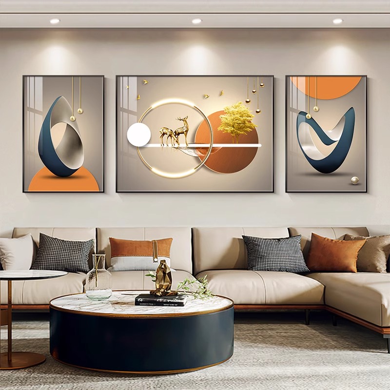轻奢风客厅装饰画沙发背景墙挂画高档大气三联画现代简约抽象壁画