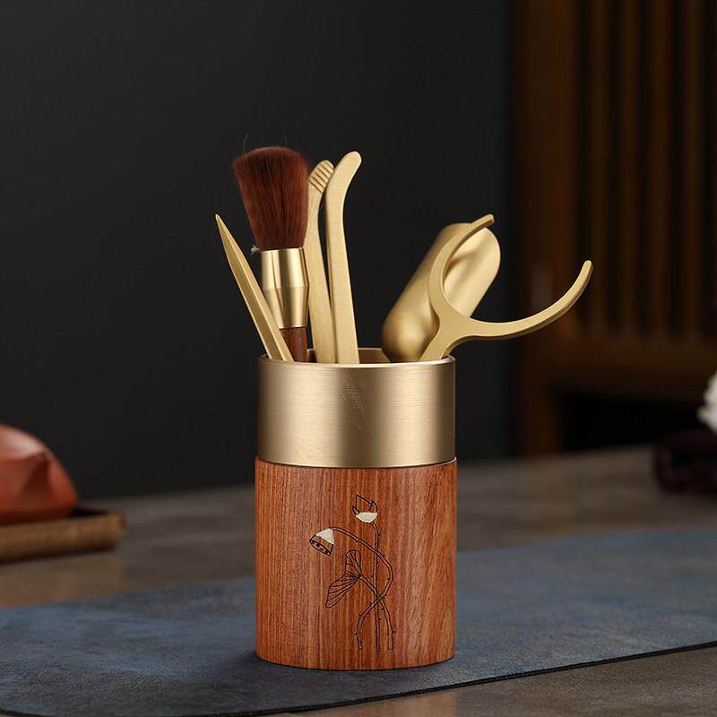 高档铜木六君子花梨木实木高档功夫泡茶套装茶桶茶针茶夹配件大全