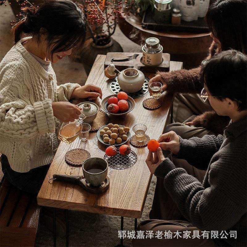 夏季户外野餐烧烤桌实木围炉煮茶桌老榆木折叠火锅桌吧台桌长条桌