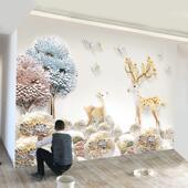 北欧森林麋鹿树林电视背景墙壁纸现代简约5d立体客厅沙发壁画墙布