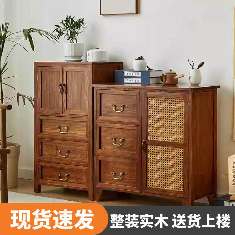 藤编斗中实木收纳储物柜客厅边柜餐水边柜柜茶985台茶水柜新式床