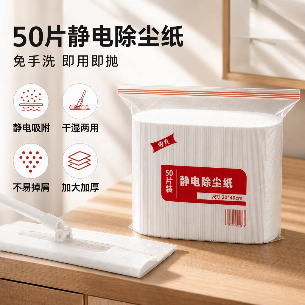 火灵儿静电除尘纸免手洗家用一次性地板清洁加厚干湿两用50片装