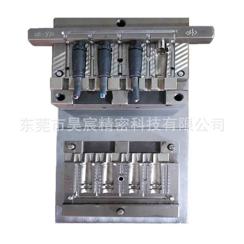 厂家直销5P防水公母头连接线插头模具立式注塑包胶成型模模具