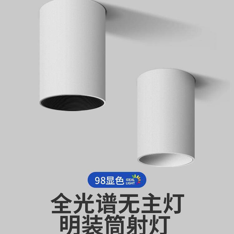 明装筒灯led长桶家用防眩射灯免开孔天花吸顶式北欧cob卧室过道灯