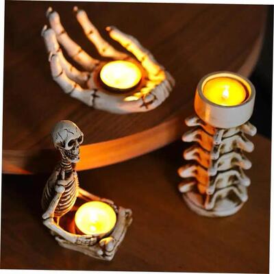 Halloween Candle Holder Resin Skeleton Hand Skull Backbone C