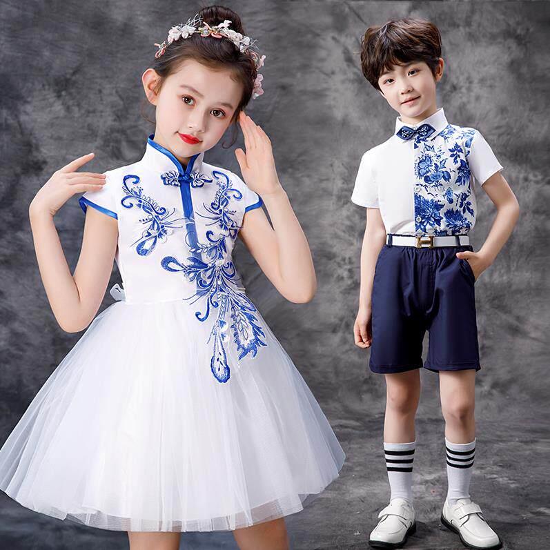 六一中小学生演出服儿童青花瓷合唱服男女诗歌朗诵古筝比赛表演服