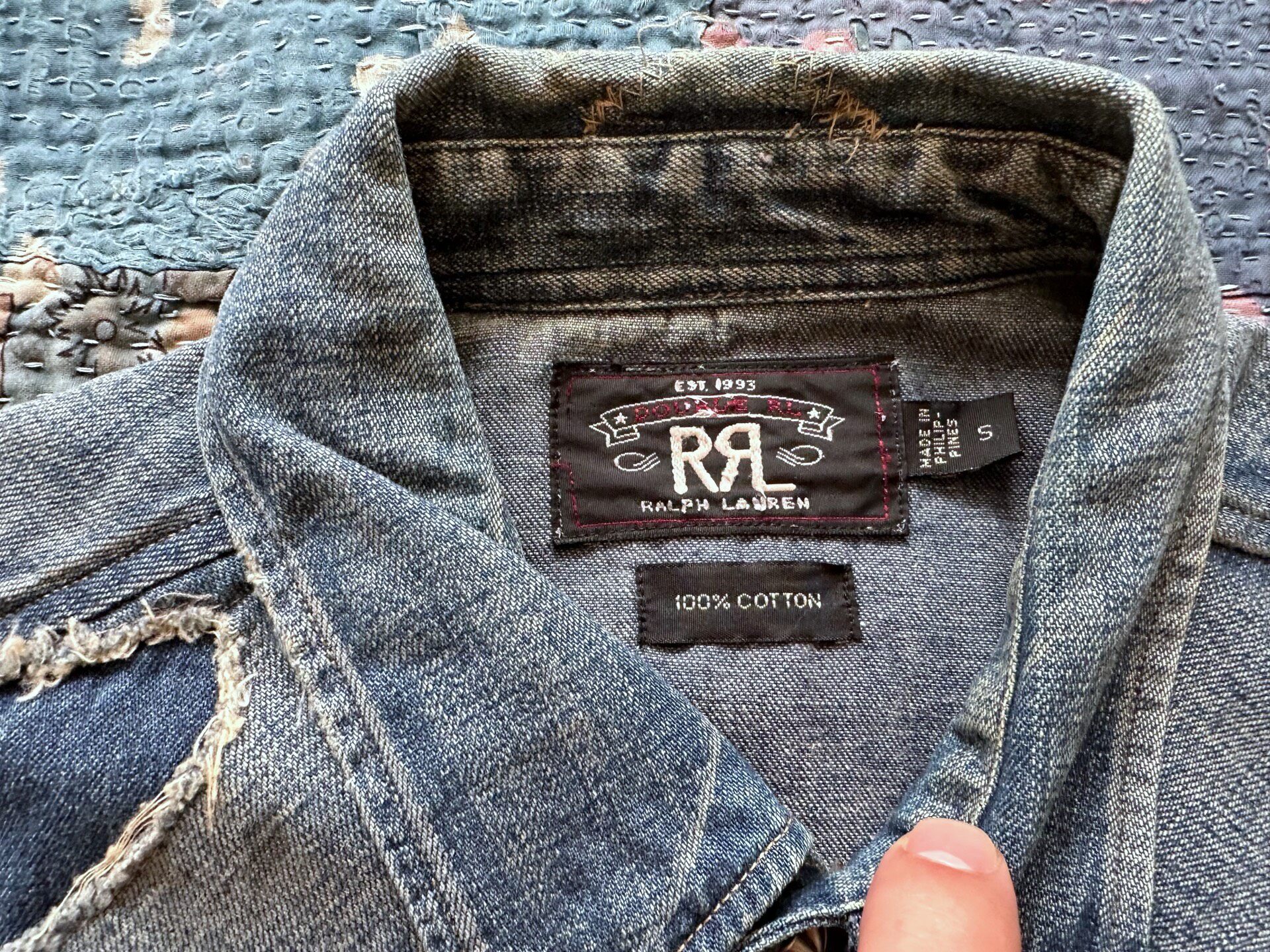 Ralph Lauren Double RL Distressed Denim Shirt — label