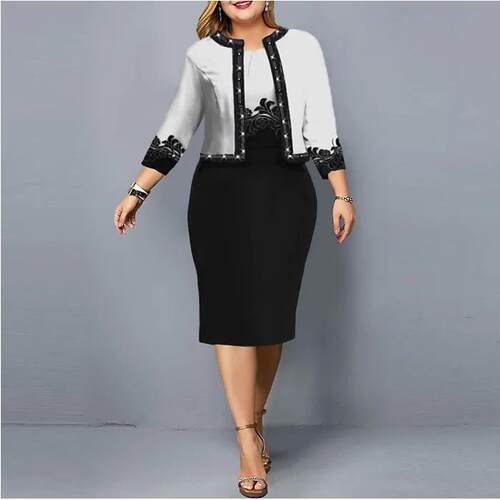 2 set Dress Women 3 4 Sleeve Cardigan Tops Wrapped Hip Suit