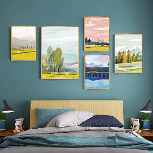 北欧日系小清新四季 饰画客厅沙发背景三联画儿童房挂画 风景森林装