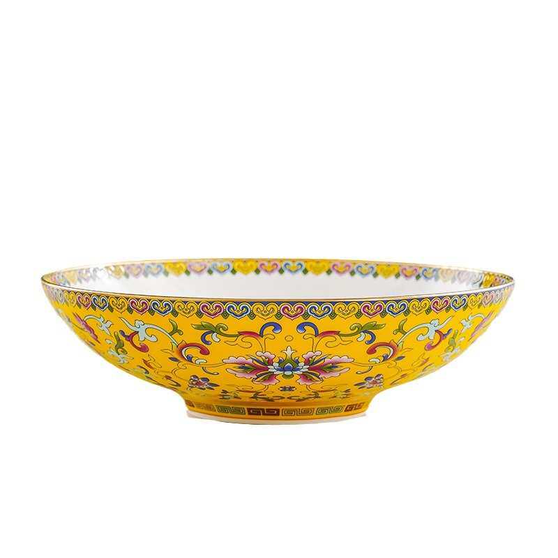 高档复古风大盘子景德镇中式珐琅彩8英寸斗笠盘家用陶瓷菜盘汤盘