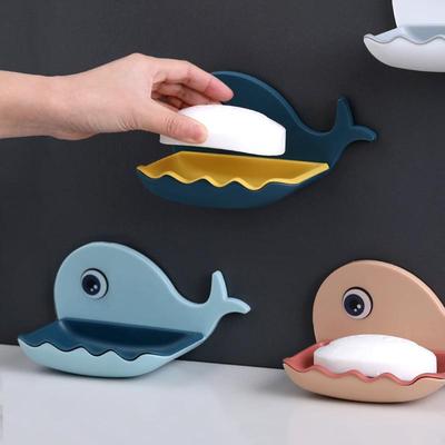 Double-layered Whale Design Soap Dish with Traceless Adhesiv