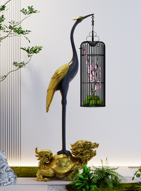 新中式龟鹤延年仙鹤雕塑禅意落地摆件酒店大堂庭院造景装饰品干景