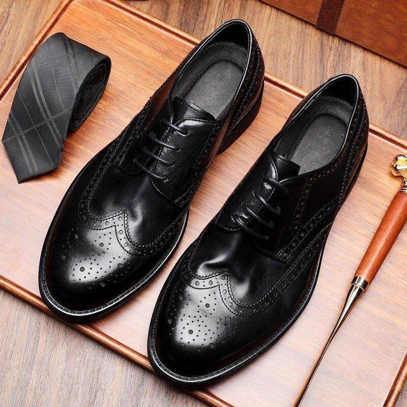 布洛克皮鞋男款手工雕花男鞋夏季透气真皮德比鞋大码商务休闲皮鞋