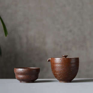 粗陶快客杯 功夫手抓盖碗无釉小号防烫泡茶器 日式 陶瓷茶具手抓壶