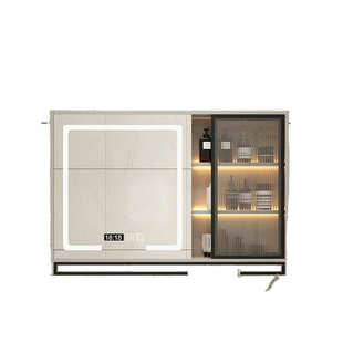 智能浴室镜柜挂墙式带灯防雾实木置物架单独卫生间镜子收纳一体柜