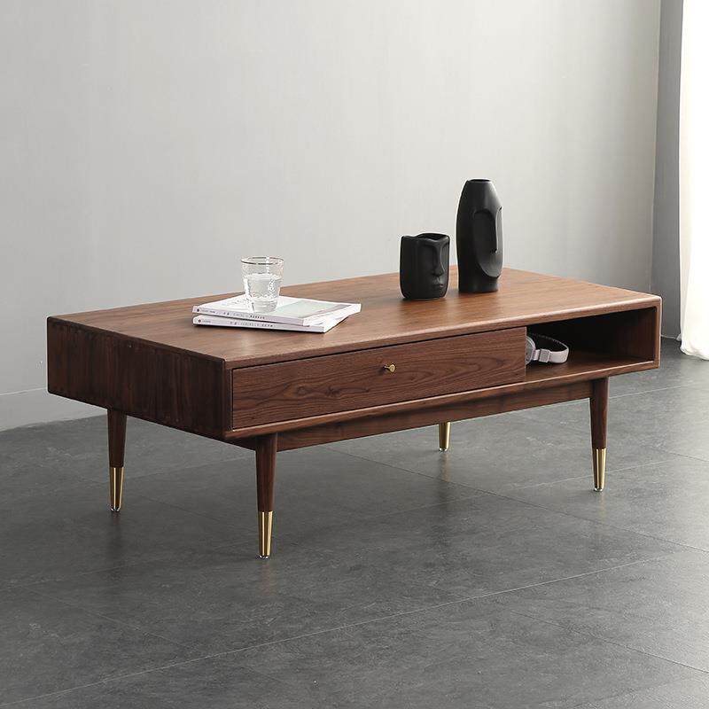 北欧黑胡桃木茶几实木现代简约风客厅电视柜组合小户型日式家具