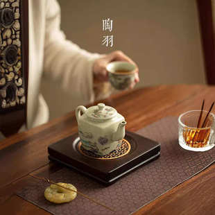 汝窑金山水四方茶壶家用开片可养带过滤功夫茶具泡茶壶单壶泡茶器