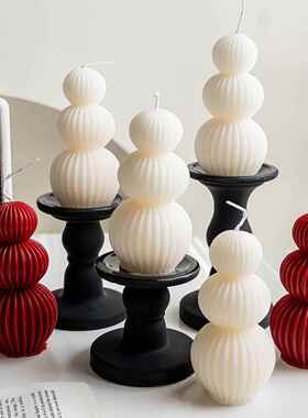 红色喜庆蜡烛创意家居装饰品氛围感摆件拍照道具黑色烛台蜡烛托盘