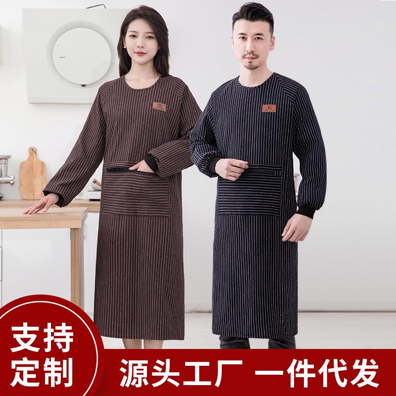 加长加肥罩衣大人干活穿男女新款长袖围裙厨房家用防污耐磨工作服