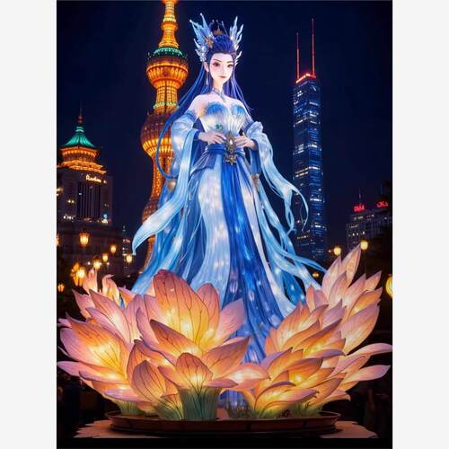 2025新款大型哪咤敖闰姑姑花灯定制户外景区中秋节日灯会彩灯造型