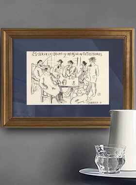 毕加索素描黑白人物装饰画客厅床头欧式复古金框挂画卡纸艺术壁画