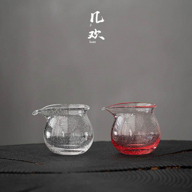 日式琉璃公道杯耐热玻璃茶水分离茶器手工气泡玻璃茶海功夫茶具图片