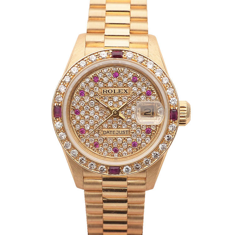Rolex Ladies Watch Datejust 18k Gold with Diamond Bezel 95 New Automatic 69178