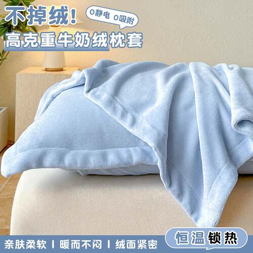 加厚牛奶绒纯色枕头套一对装48x74秋冬季成人珊瑚绒枕套大号50x80