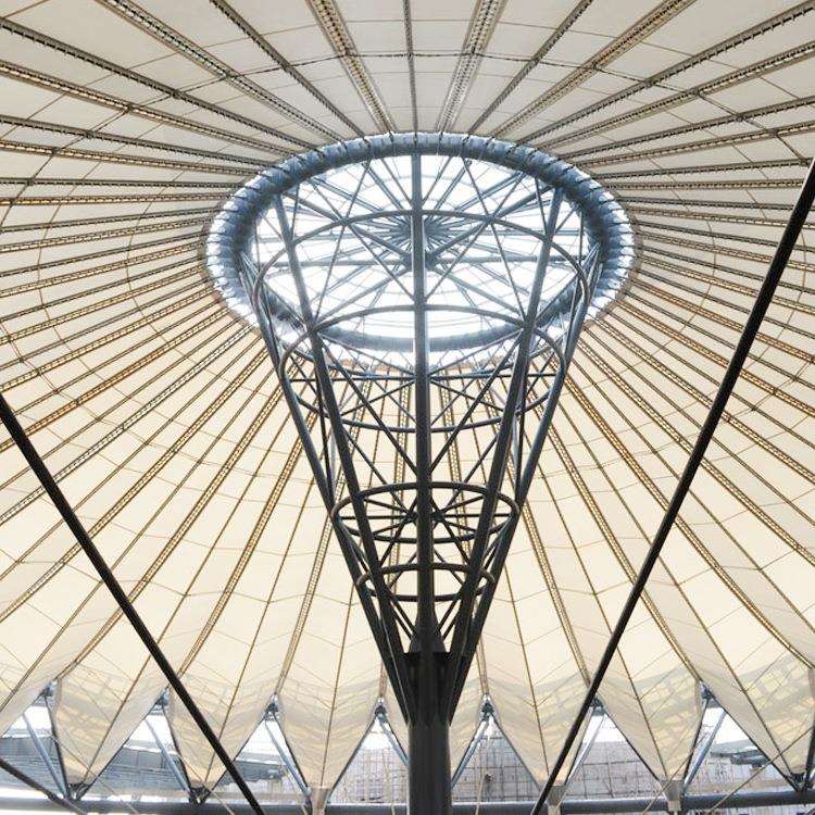 PVC、PTFE锥形屋顶张拉索膜结构中庭商场大型膜结构屋顶天庭