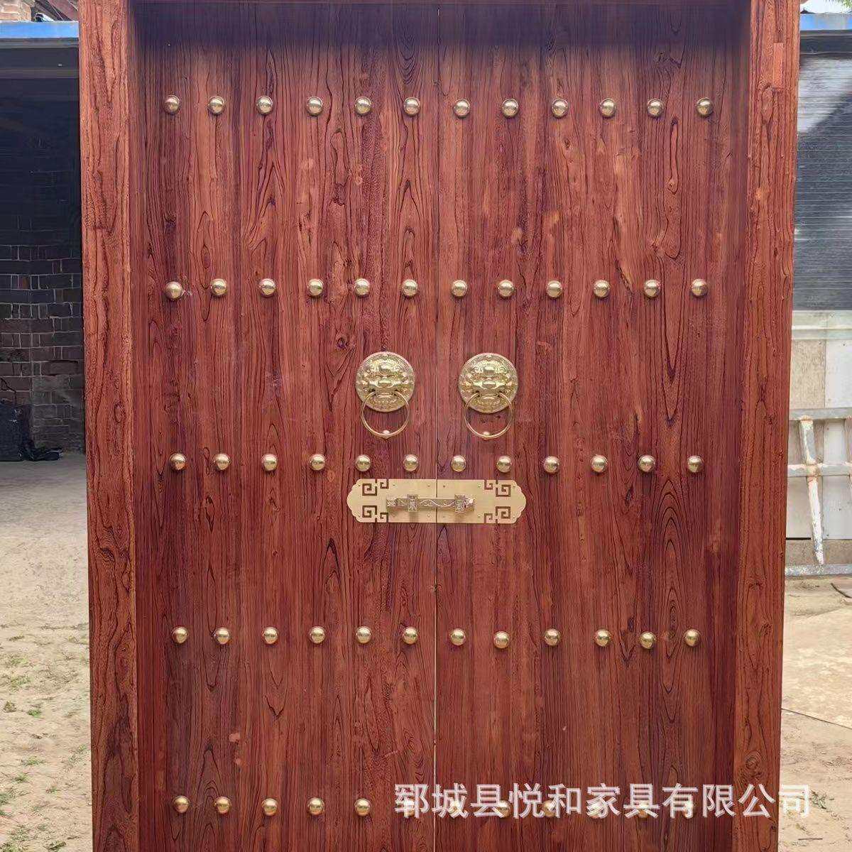 新中式老榆木进户门实木双开木门别墅进户大门自建房双开庭院门