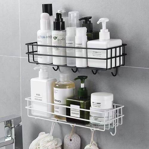 Wall-mounted iron long strip hook storage rack for bathroom