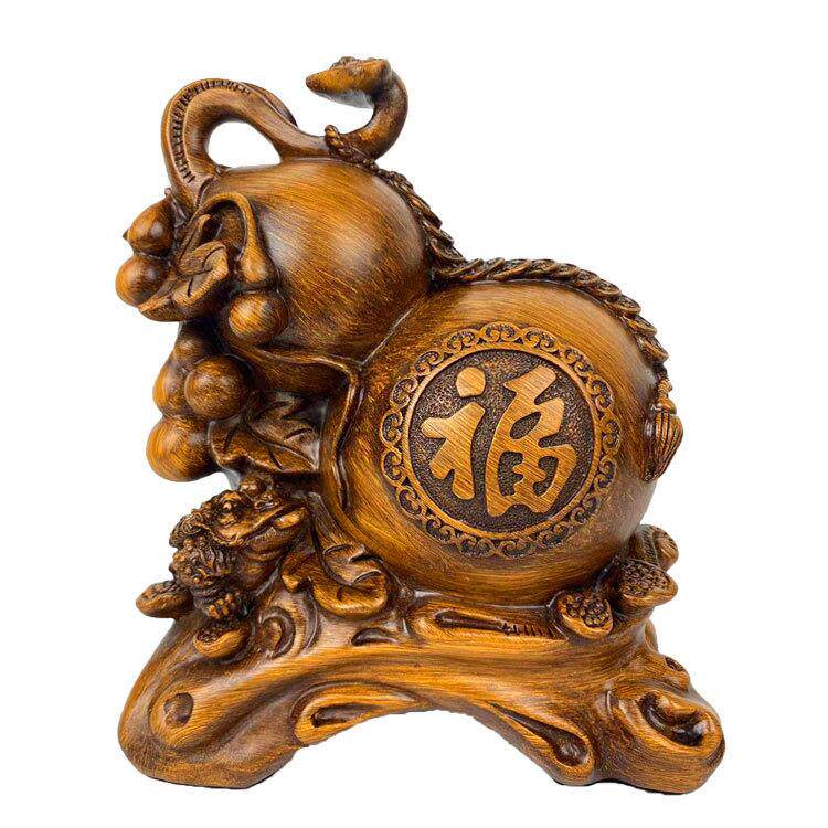树脂工艺品檀木色葫芦摆件客厅玄关办公室装饰乔迁公司开业礼品