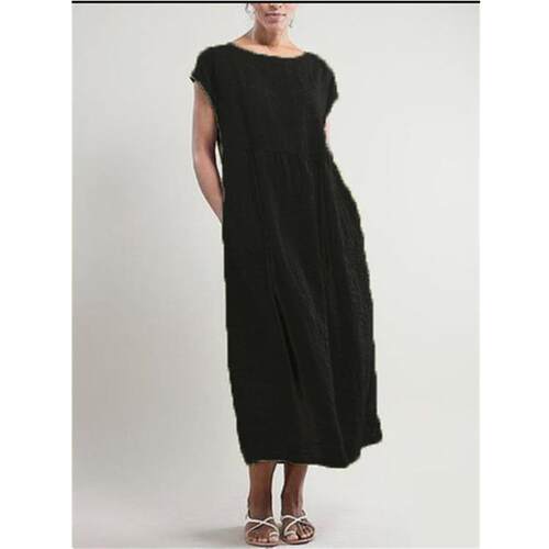 Sleeveless cotton and linen pocket dress