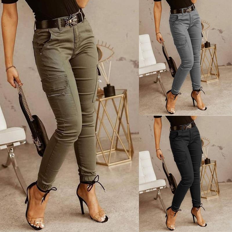 Womens Trousers Low Rise Button Solid Color Pocket Cuff