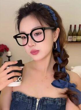 牛仔飘带~新款夏日清凉感麻花纽结甜辣少女全扎齿梳飘带发箍