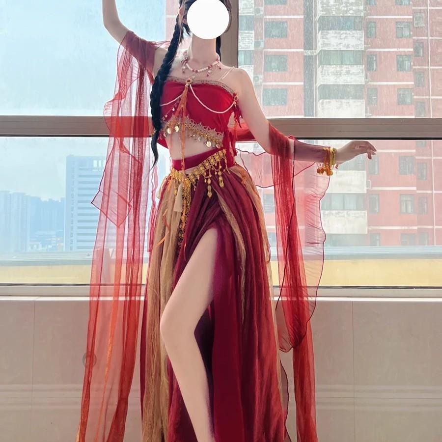 敦煌飞天古风古装汉服女异域风情印度舞大漠西域风舞姬舞蹈演出服