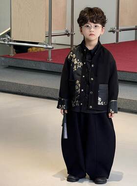 男童中国风拼接外套春秋2026新款新中式上衣儿童男孩国潮夹克翻领