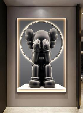 新款kaws入户玄关装饰画客厅走廊过道暴力熊led灯画挂画轻奢壁画